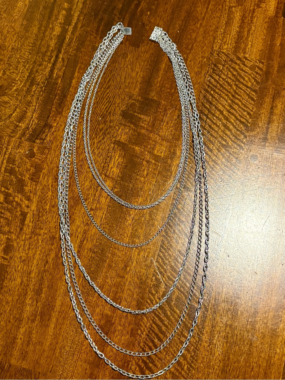 Layered Silver-Tone Multi-Chain Necklace for Women